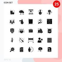 25 Universal Solid Glyphs Set for Web and Mobile Applications heart flask weather projector office Editable Vector Design Elements