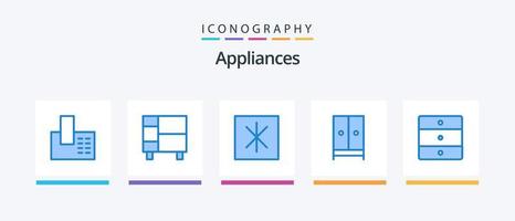 paquete de iconos azul 5 de electrodomésticos que incluye muebles. casa. estante. mueble. accesorios. diseño de iconos creativos vector