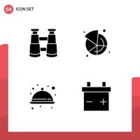 4 Universal Solid Glyph Signs Symbols of binoculars meal chart share battery Editable Vector Design Elements