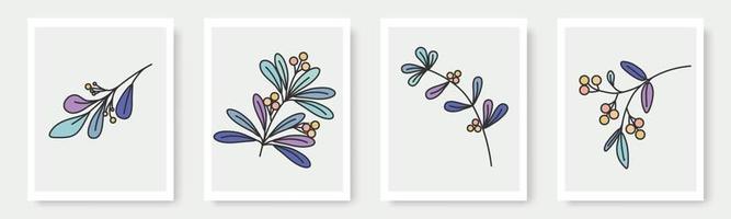 conjunto de formas dibujadas a mano y elementos de diseño de hojas florales. hojas exóticas de la selva. icono de elemento de ilustraciones de moda moderno contemporáneo abstracto vector