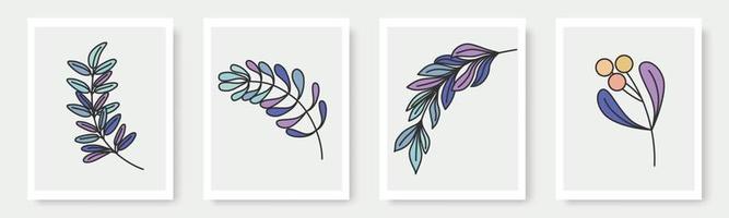 set of hand drawn shapes and floral leaf design elements. Exotic jungle leaves. Abstract contemporary modern trendy illustrations element icon