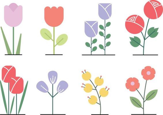 Minimal Flat Stylized Pastel Flower Vector Illlustrations