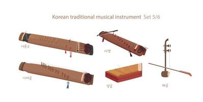 una colección de instrumentos musicales coreanos tradicionales. vector