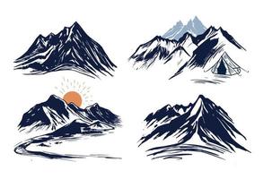 Camping in nature, mountains, hand drawn illustrations vector