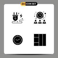 4 Universal Solid Glyphs Set for Web and Mobile Applications energy time nature team clock Editable Vector Design Elements