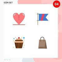 Modern Set of 4 Flat Icons Pictograph of heart cup golf flag bag Editable Vector Design Elements