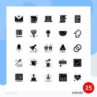 Editable Vector Line Pack of 25 Simple Solid Glyphs of internet book ebook computer document agreement Editable Vector Design Elements