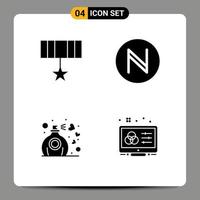 Set of 4 Vector Solid Glyphs on Grid for army perfume medal cryptocurrency creative Editable Vector Design Elements