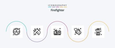 Firefighter Line 5 Icon Pack Including extinguisher. firefighter. car. fire. fireman vector