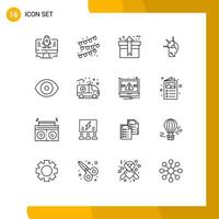 Group of 16 Modern Outlines Set for lab biology package art man Editable Vector Design Elements