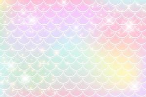 Mermaid rainbow background in fantasy style with scales. Unicorn holographic gradient texture. Sea fish kawaii vector backdrop.