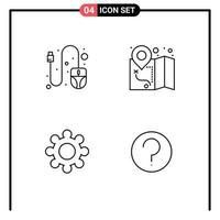 Mobile Interface Line Set of 4 Pictograms of computer basic gps gear ui Editable Vector Design Elements