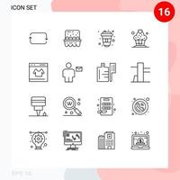 Modern Set of 16 Outlines Pictograph of online card cola desert cake Editable Vector Design Elements