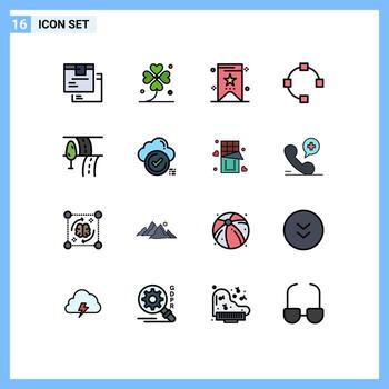 Group of 16 Modern Flat Color Filled Lines Set for route points irish path tag Editable Creative Vector Design Elements