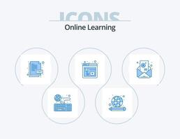 Online Learning Blue Icon Pack 5 Icon Design. letter. web. knowledge. online. study vector