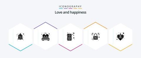 paquete de iconos de 25 glifos de amor que incluye velas. amar. romance. cerrar con llave. vocero vector