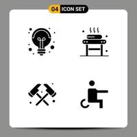 4 Thematic Vector Solid Glyphs and Editable Symbols of electricity axe idea relaxation firefighter Editable Vector Design Elements