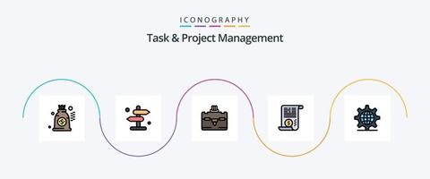 Task And Project Management Line Filled Flat 5 Icon Pack Including setting. internet. tourist. gear. dollar vector