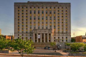 Bronx County Courthouse, also known as the Mario Merola Building, is a historic courthouse building located in the Concourse and Melrose neighborhoods of the Bronx in New York City, 2022 photo