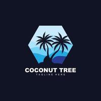 logotipo de árbol de coco, vector de árbol oceánico, diseño para plantillas, marca de producto, logotipo de objeto de turismo de playa