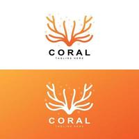 Coral Logo, Sea Plants Place Marine Animals, Ocean Vector, Seaweed Icons vector