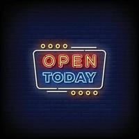 neon sign open today with brick wall background vector illustration