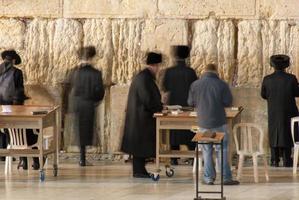 Traditional Hassidic Man Praying at the Western Wall photo