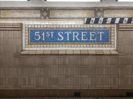 New York City - March 26, 2019 -  Sign for the 51st Street Subway stop along the New York City subway. photo