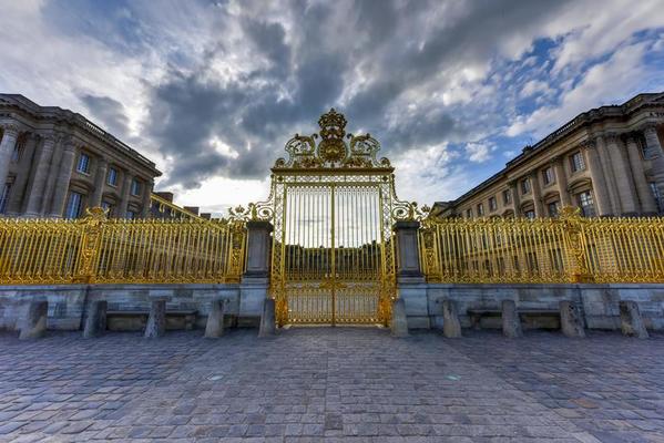 Royal Gates of Versailles Palace in France, rebuilt after three centuries.