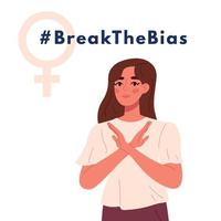 Break the bias. Women's international day. Crossed arms to support gender equality. Flat vector illustration isolated on white background