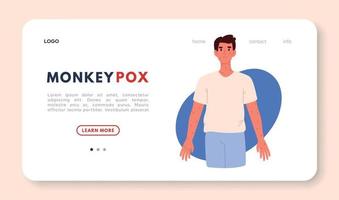 Monkeypox virus symptoms landing page. Website template of Monkeypox virus. Symptoms of Monkeypox. Woman suffering from the monkeypox virus vector