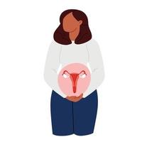 Menopause concept. Woman holds uterus. Flat vector illustration