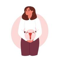 la salud de la mujer. Tratamiento del dolor en el útero. ilustración vectorial plana vector