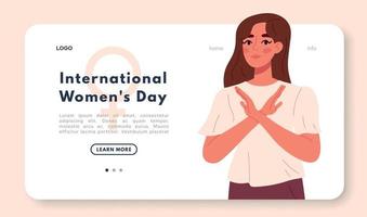 día internacional de la mujer. brazos cruzados para apoyar la igualdad de género. ilustración vectorial plana aislada sobre fondo blanco vector