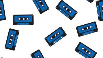 Seamless pattern endless with music audio cassettes old retro vintage hipster from 70s, 80s, 90s isolated on white background. Vector illustration