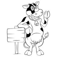 Cow With Wood Banner Sketch Illustration vector