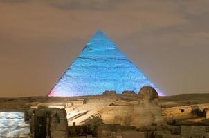 Giza Pyramid and Sphinx Light Show at Night - Cairo, Egypt photo