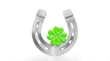 Horseshoe with lucky clover on white background. 3d illustration photo