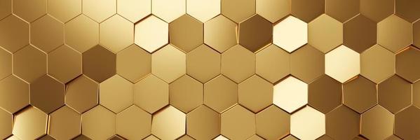 Futuristic gold hexagonal texture background. 3d rendering photo