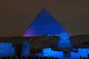 Giza Pyramid and Sphinx Light Show at Night - Cairo, Egypt photo