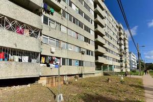 Building in Alamar, a district in the eastern part of Havana in Cuba. This district is primarily prefabrication construction of Soviet-style architecture, 2022 photo