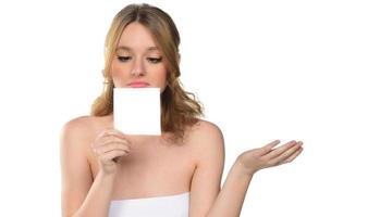 woman with problematic face skin calling for help photo