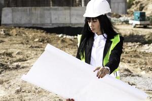 Surveyor engineer is measuring level on construction site. Surveyors ensure precise measurements before undertaking large construction projects. photo