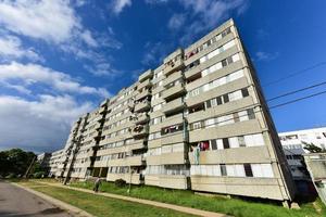 Building in Alamar, a district in the eastern part of Havana in Cuba. This district is primarily prefabrication construction of Soviet-style architecture, 2022 photo