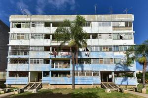 Building in Alamar, a district in the eastern part of Havana in Cuba. This district is primarily prefabrication construction of Soviet-style architecture, 2022 photo