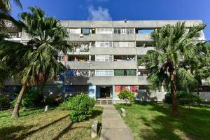Building in Alamar, a district in the eastern part of Havana in Cuba. This district is primarily prefabrication construction of Soviet-style architecture, 2022 photo