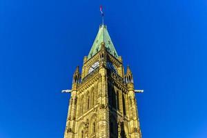 Parliament Hill and the Canadian House of Parliament in Ottawa, Canada during wintertime. photo