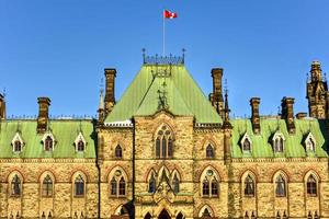 Parliament Hill and the Canadian House of Parliament in Ottawa, Canada during wintertime. photo