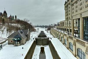 Sluice gate on Rideau Canal in winter time in Ottawa, Canada photo