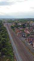 high angle footage of British Railway Train on Tracks, video